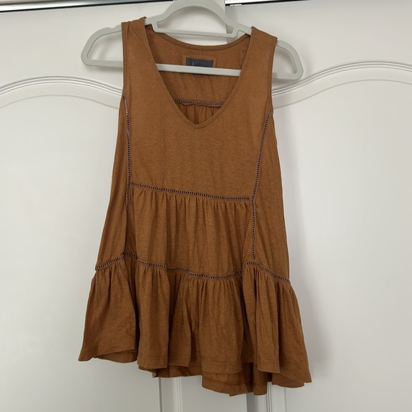 Anthropologie Malaga tiered tunic tank top in Ochre tan/mustard Medium - Picture 2 of 5